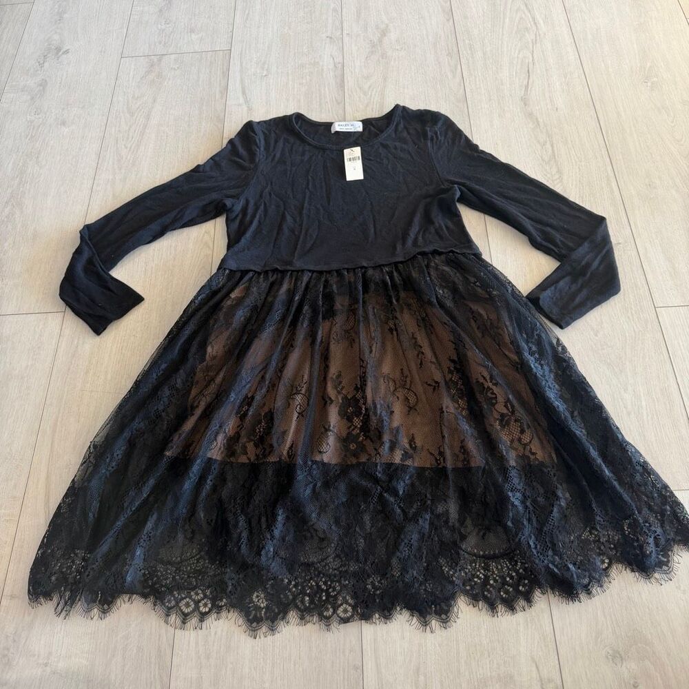 ANTHROPOLOGIE  BAILEY 44 BLACK LAYERED LACEWORK DRESS size M